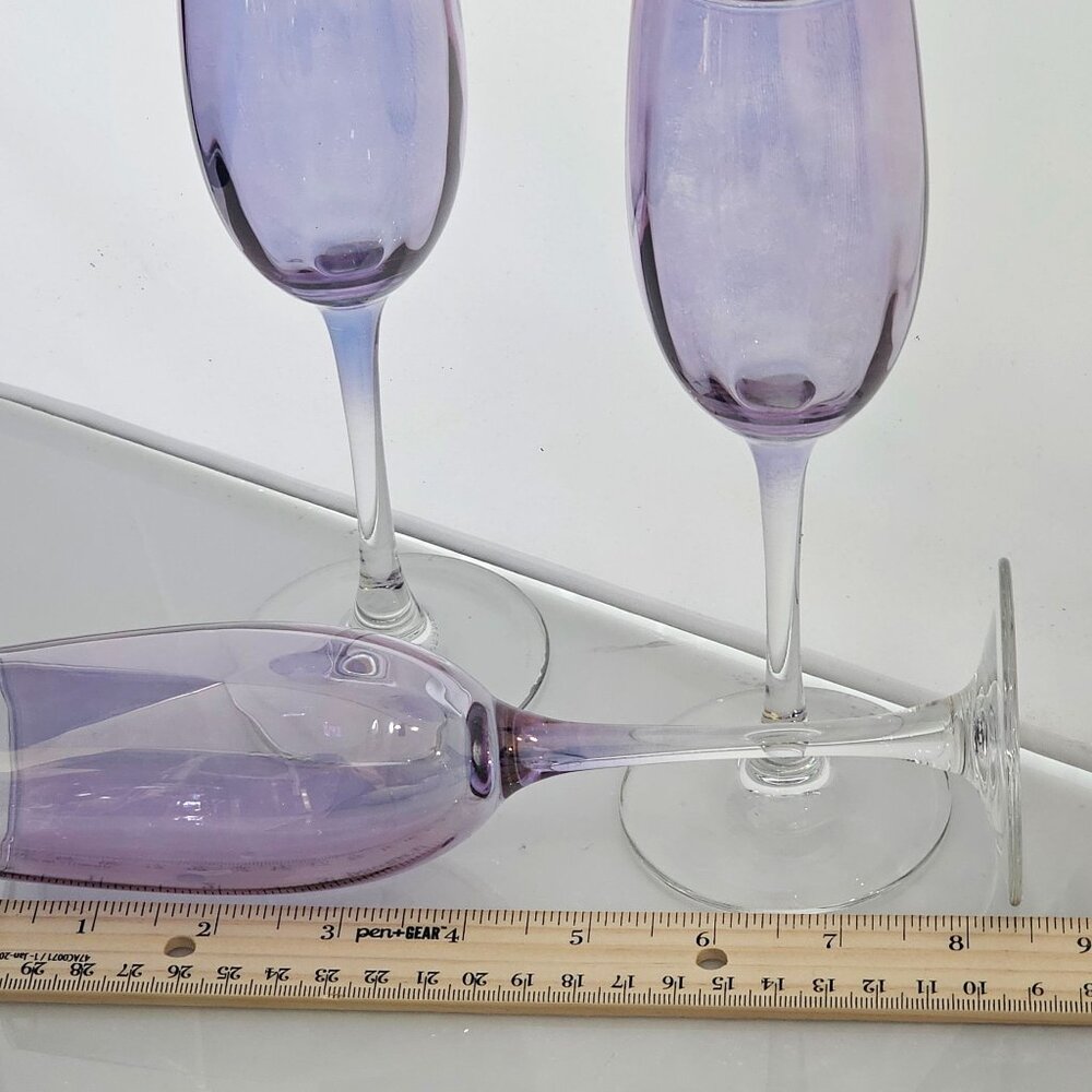 3 Monaco Optic Plum Champagne Flute 8.25" glasses Cristal d'Arques France romant - Picture 8 of 9